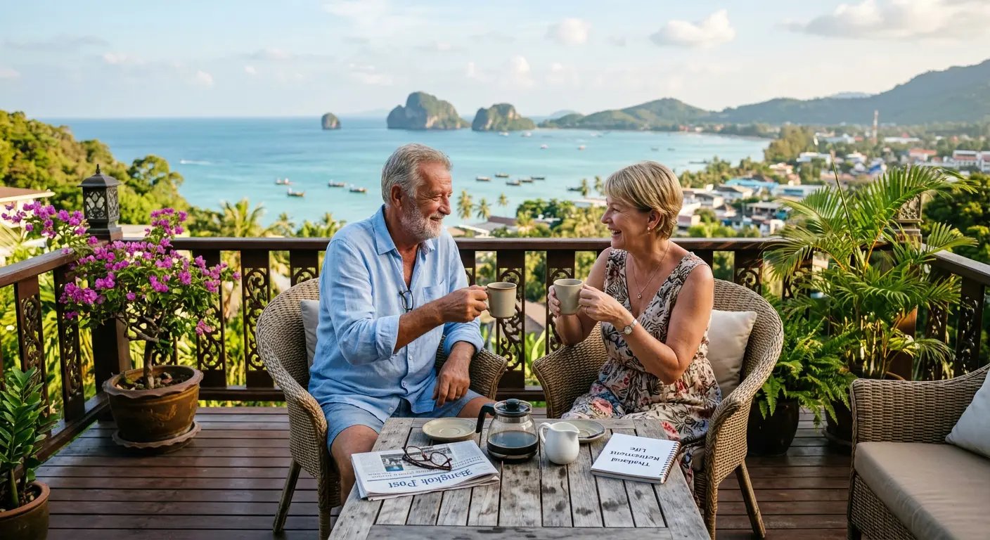 Retired couple enjoying tropical lifestyle in Thailand on retirement visa